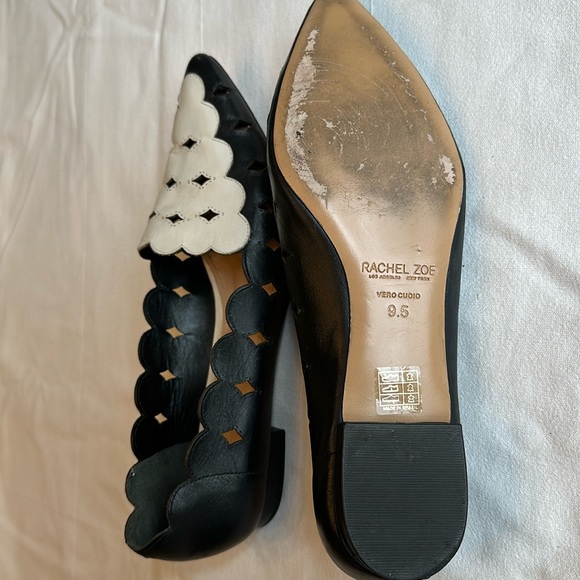 Rachel Zoe scalloped black and white pointed leather flats - Picture 3 of 4